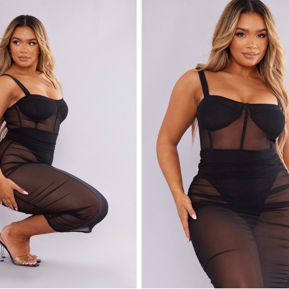 Recycled Shape Black Mesh Cup Detail Binding
Ruched Midaxi Dress